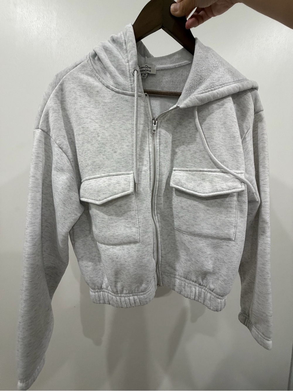Women’s Gray Cropped Hooded Zip Up Jacket with Pockets - Size Medium